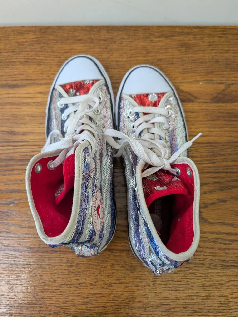Converse All Star USA Flag Sequin Hi Top Sneaker Shoes 549638C Womens 9.5 RARE
